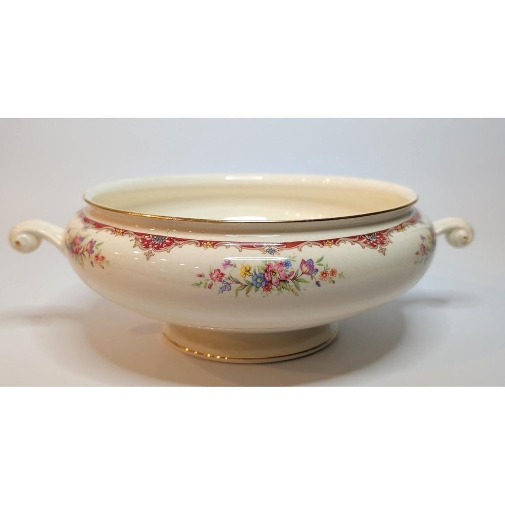 Vintage Eggshell Nautilus‎ USA Floral Handled Vegetable Serving Bowl Gold Trim